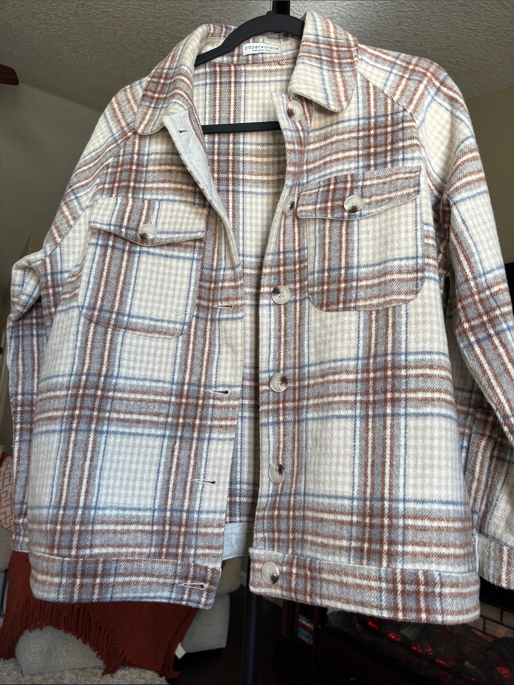 Paper Crane Cream & Brown Plaid Button-Up Jacket